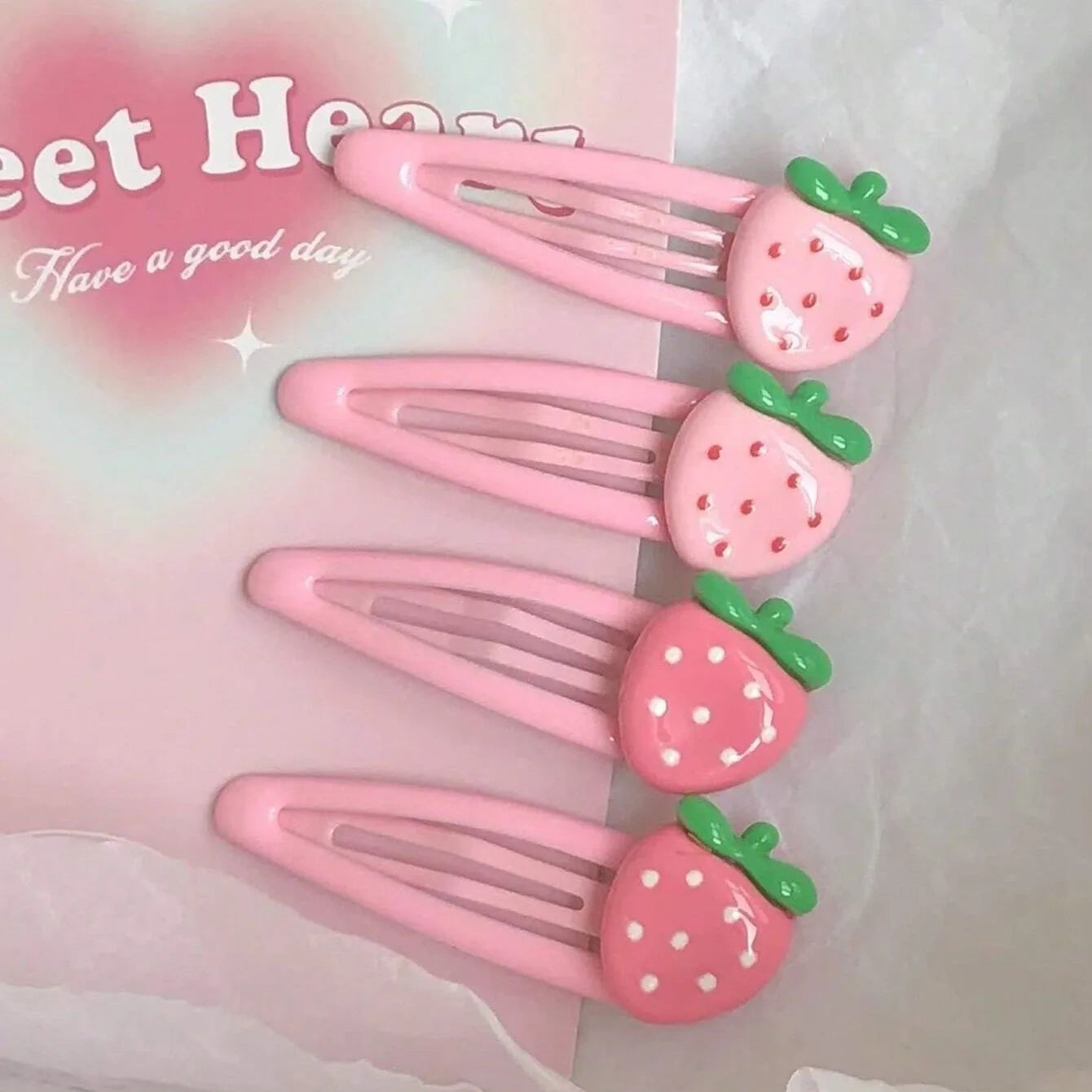 4-Pack Pink Strawberry Hair Clips – Cute Everyday Bang & Side Hair Pins