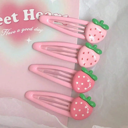 4-Pack Pink Strawberry Hair Clips – Cute Everyday Bang & Side Hair Pins