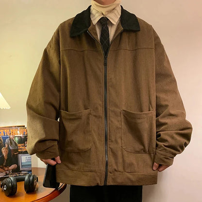MISNIKI Men's Vintage Bomber Jacket – Zip-Up Windbreaker, Loose Cargo Style | M–5XL