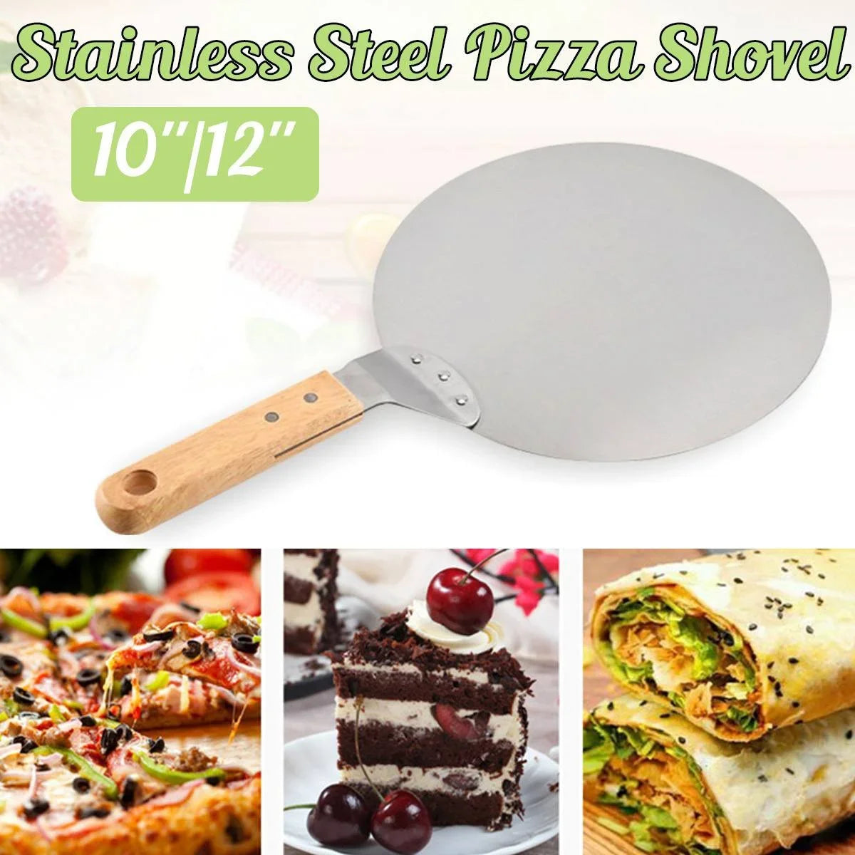 Stainless Steel Pizza Shovel with Wood Handle | 10–12 inch Anti-Scald Round Pizza Peel & Bakeware