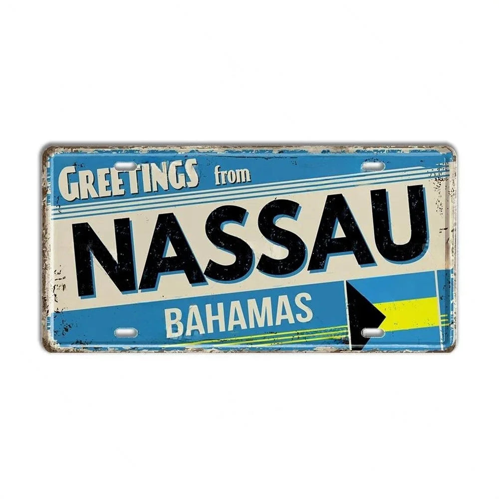 Caribbean Destination Metal Sign – Vintage Aluminum Wall Decor (30x15cm)