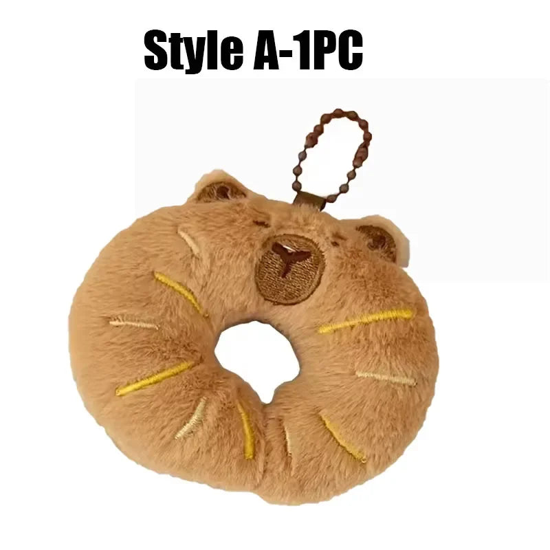 Cartoon Capybara & Croissant Plush Keychain | Soft Bread Food Stuffed Hanging Accessory
