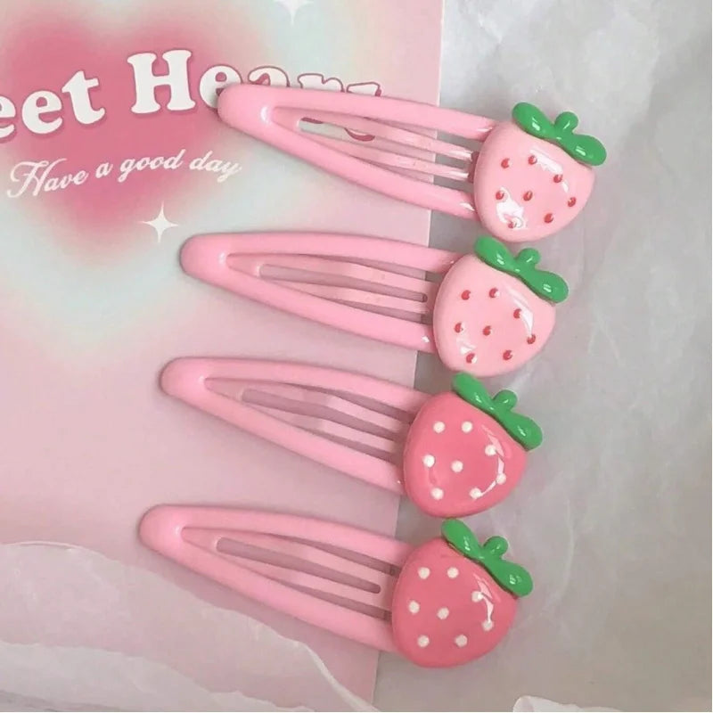 4-Pack Pink Strawberry Hair Clips – Cute Everyday Bang & Side Hair Pins