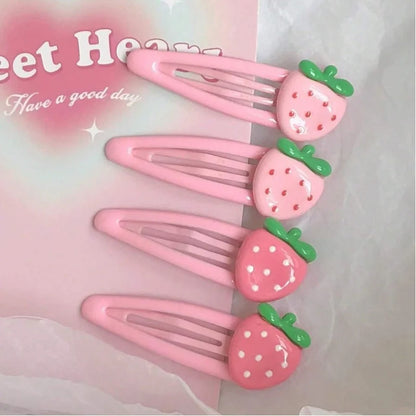 4-Pack Pink Strawberry Hair Clips – Cute Everyday Bang & Side Hair Pins