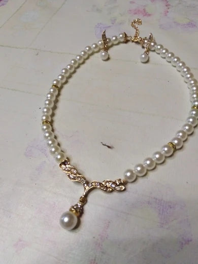 Women's 2-Piece Gold Pearl Jewelry Set | Elegant Necklace & Earrings for Wedding & Bridal