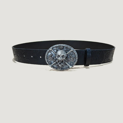 Men's Gothic Punk Skull Embossed Leather Belt Skeleton Reaper and Snake Designs