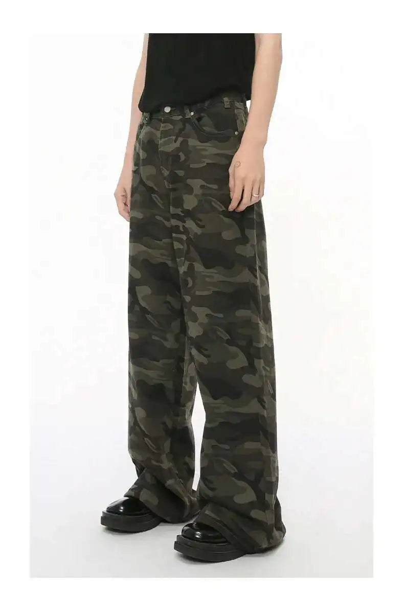 Vintage Wide-Leg Jeans – Men's Camo & Washed Denim
