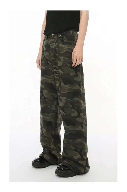 Vintage Wide-Leg Jeans – Men's Camo & Washed Denim