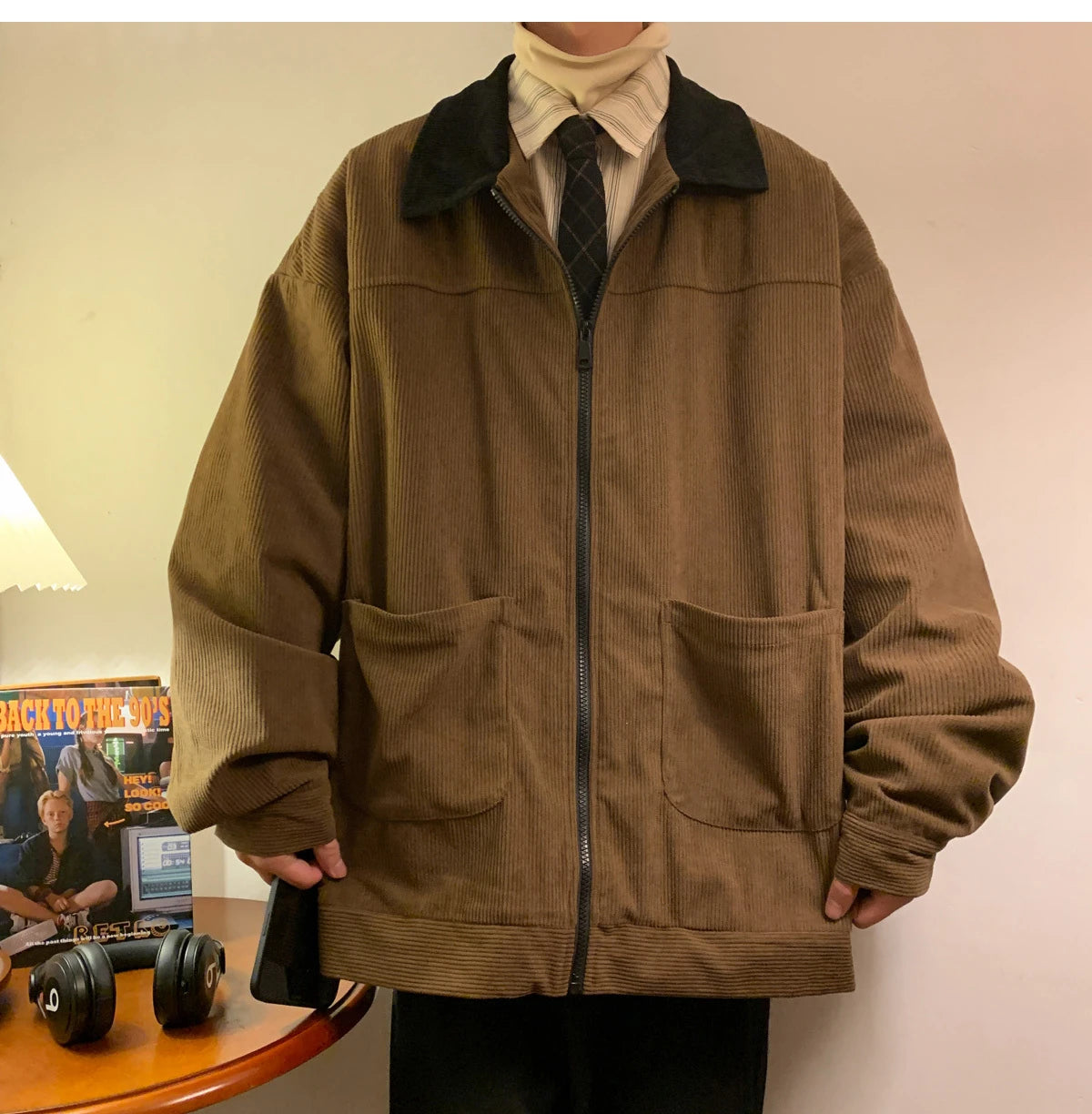 MISNIKI Men's Vintage Bomber Jacket – Zip-Up Windbreaker, Loose Cargo Style | M–5XL