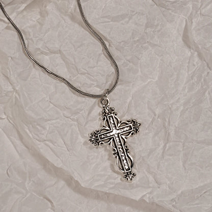 Y2K Rhinestone Heart and Cross Pendant Necklace for Women