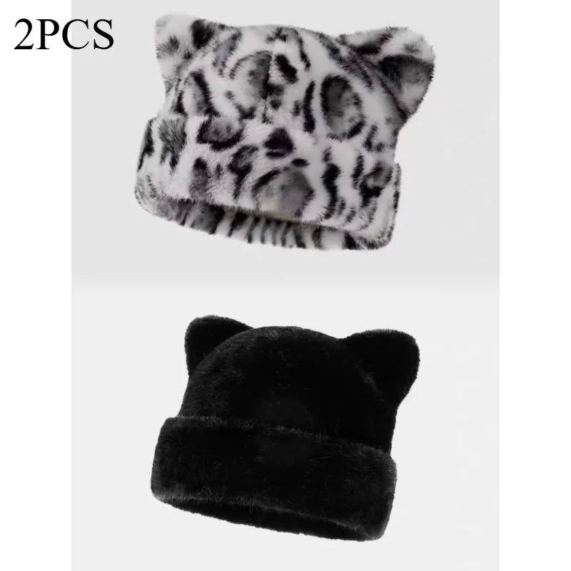 Women's Plush Teddy Bear Beanie – Cute Animal Print Knit Hat | Warm & Cozy
