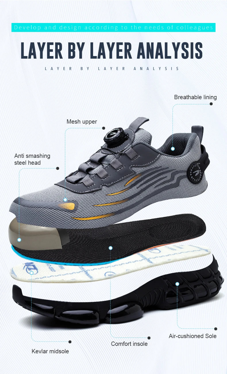 Steel Toe Safety Shoes for Men Lace Free Breathable