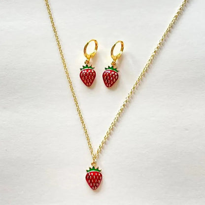 Women's Strawberry Necklace & Earring Set | Y2K Indie Jewelry for a Sweet, Playful Look