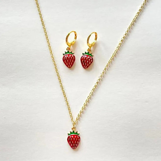 Women's Strawberry Necklace & Earring Set | Y2K Indie Jewelry for a Sweet, Playful Look
