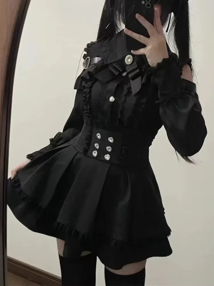 Gothic Lolita Bow Dress and Shorts Set with Sailor Collar