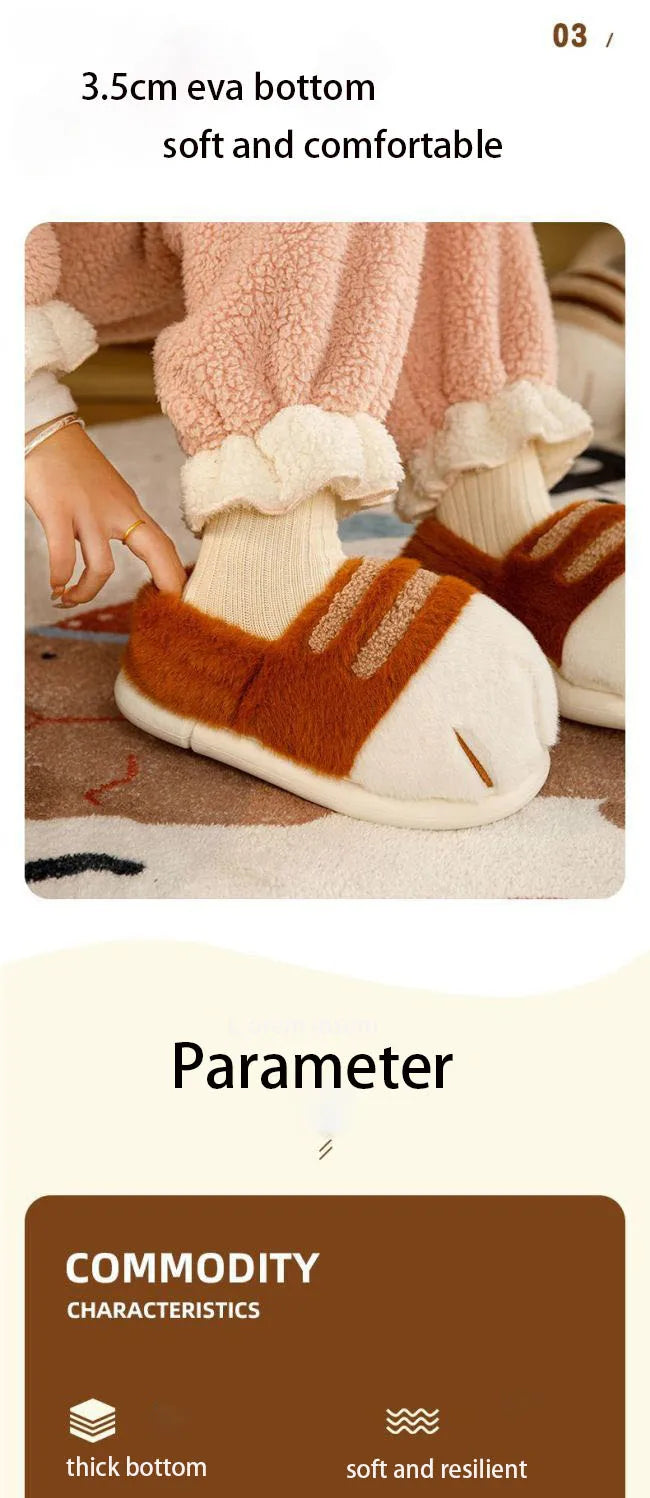 3D Cat Claw Slippers – Cozy Winter Indoor Shoes for Women