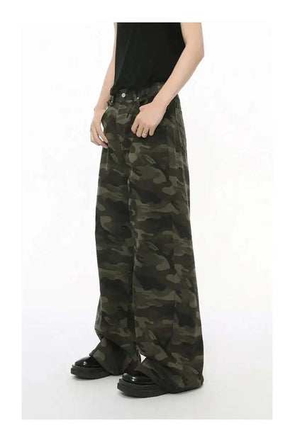 Vintage Wide-Leg Jeans – Men's Camo & Washed Denim