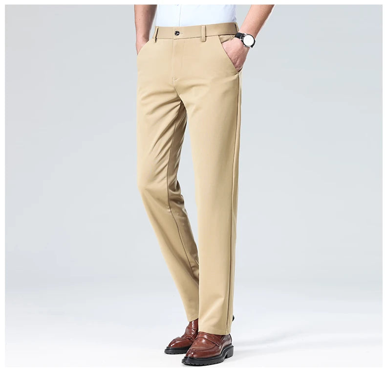 Men's Smart Casual Dress Pants – Elastic Waist Suit Trousers, Straight Fit | Sizes 29–42