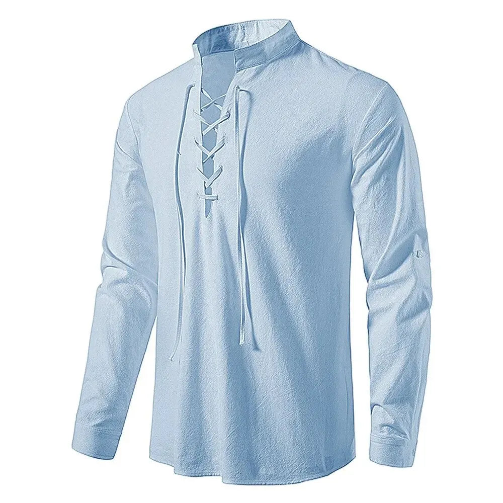 King Billion Men's Cotton Linen Shirt – Casual Long Sleeve V-Neck | S–XXXL