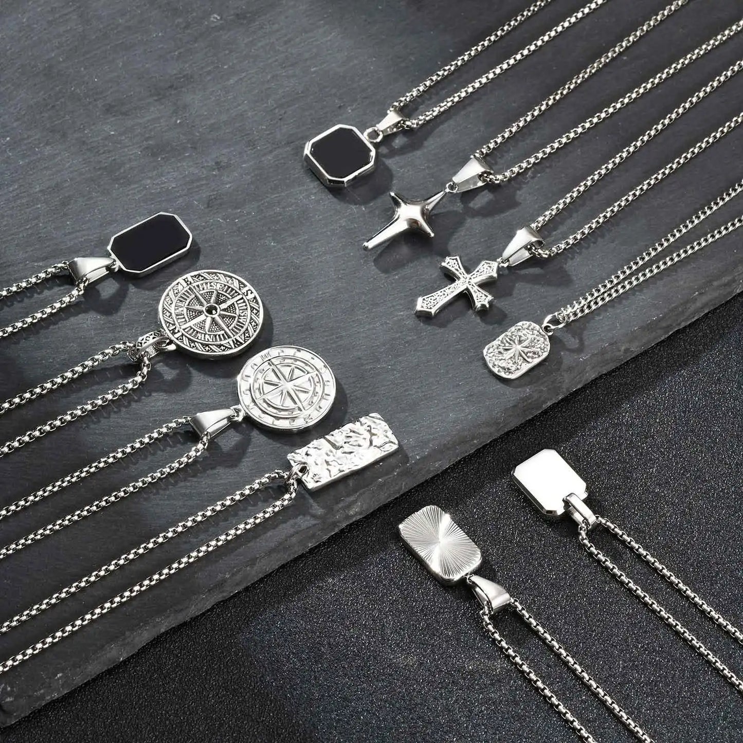 Men's Stainless Steel Geometric Pendant Necklace with Chain