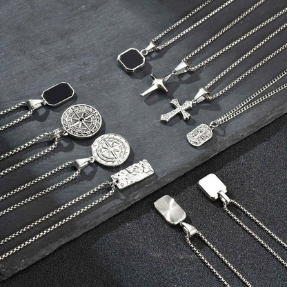 Men's Stainless Steel Geometric Pendant Necklace with Chain