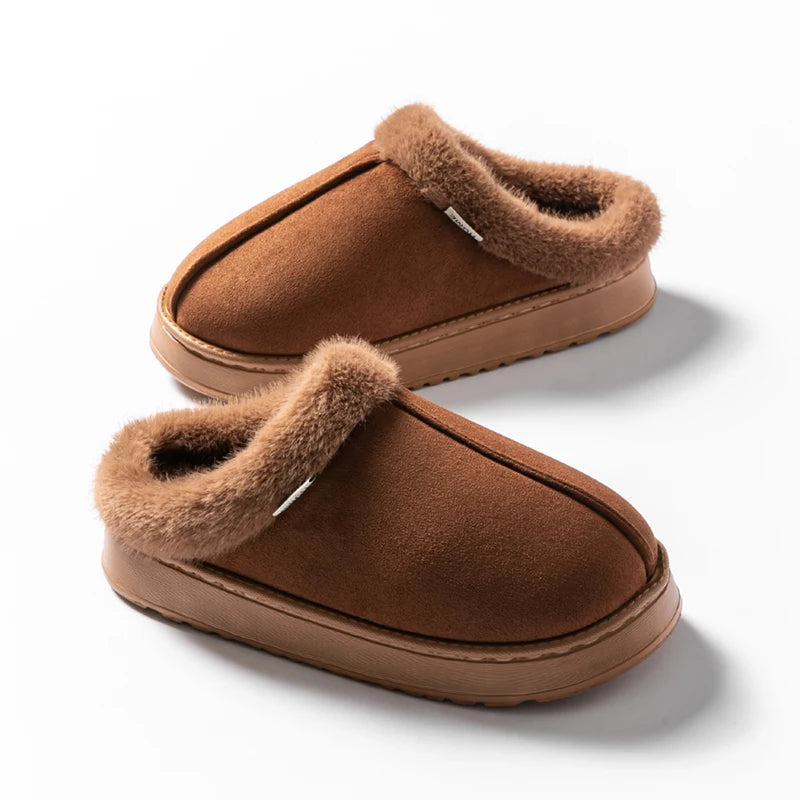 Fluffy Faux Suede Indoor Slippers – Thick EVA Sole Anti-Slip Unisex House Shoes Men and Women