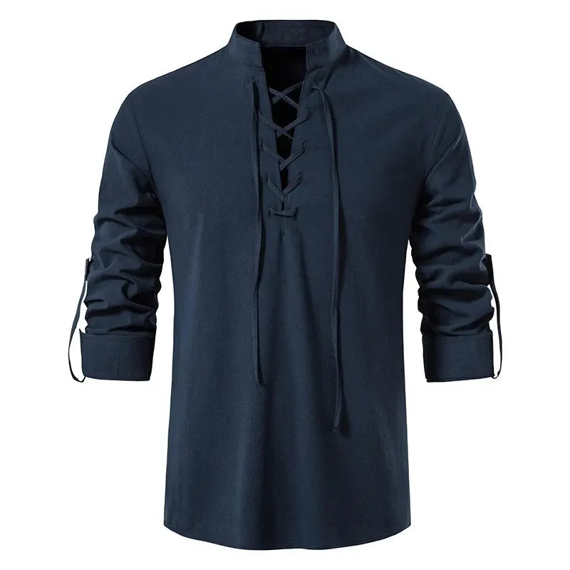 King Billion Men's Cotton Linen Shirt – Casual Long Sleeve V-Neck | S–XXXL