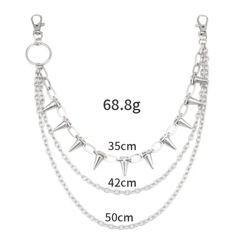 Men's Punk Spike Rivet Metal Pants Chain Belt Chain and Keychain