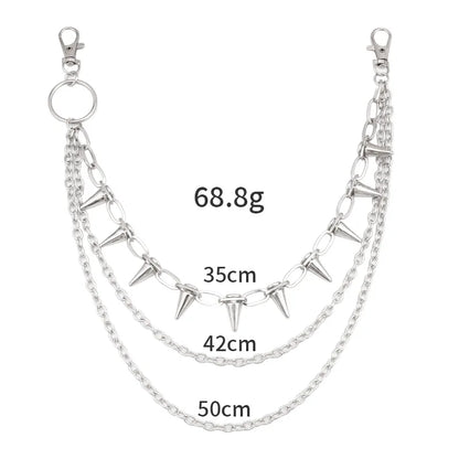 Men's Punk Spike Rivet Metal Pants Chain Belt Chain and Keychain
