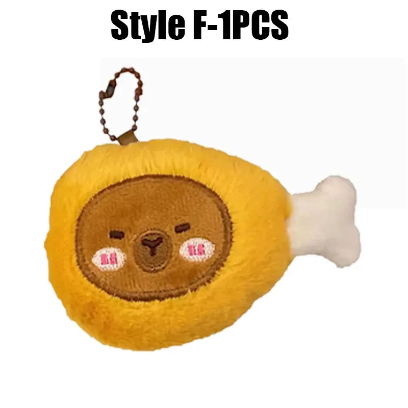 Cartoon Capybara & Croissant Plush Keychain | Soft Bread Food Stuffed Hanging Accessory