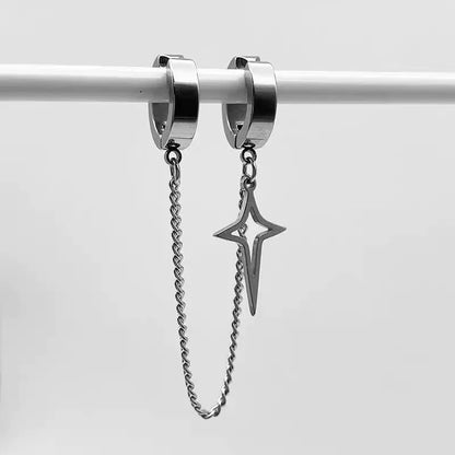 Minimalist Star Clip-On Earrings – No Piercing Needed, Unisex Stainless Steel | Black & Silver