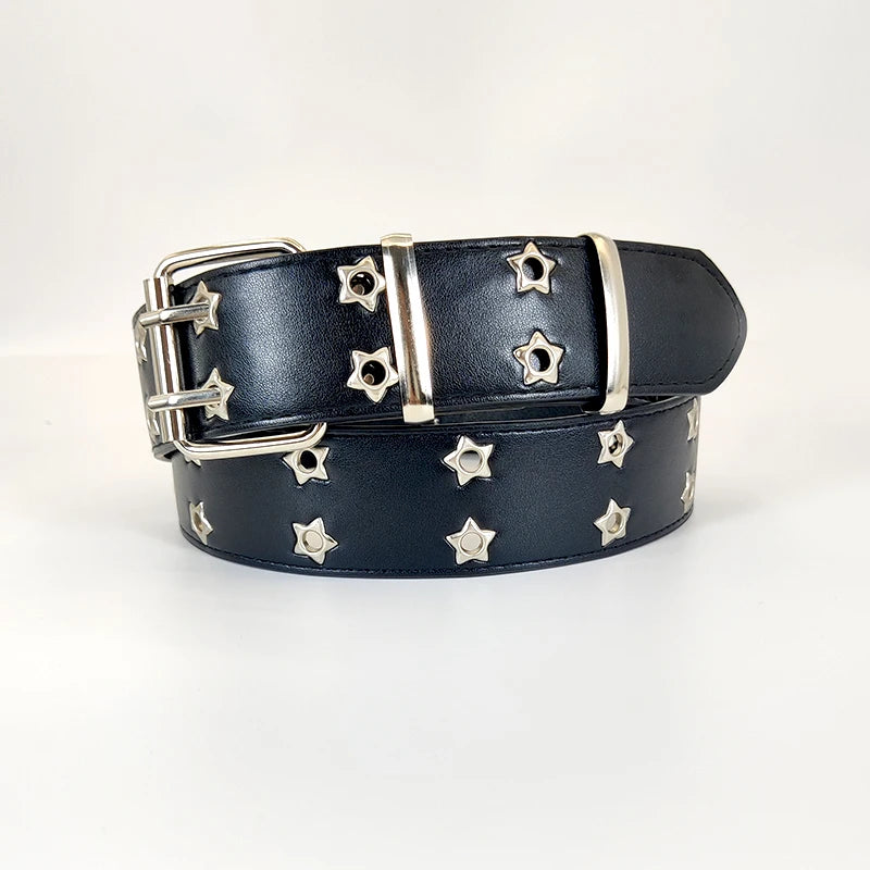 Women's Belt  Large size Double Hole Men Belt Punk Hip Hop Rock Style Subculture Y2K Belt Punch Free Belt for Men and Women