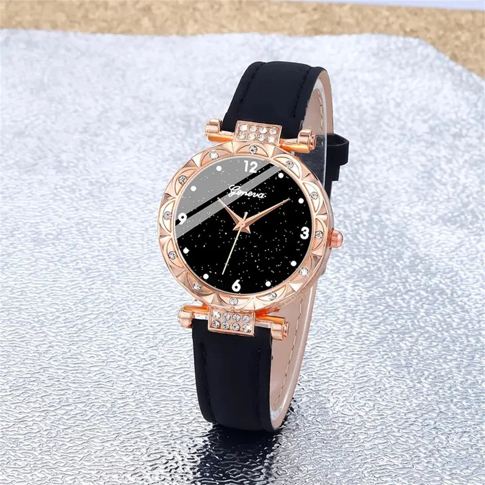 Women's Luxury Rhinestone Watch Set | 5pcs Elegant Fashion Quartz Wristwatch & Bracelet Gift