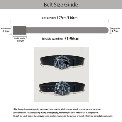 Men's Gothic Punk Skull Embossed Leather Belt Skeleton Reaper and Snake Designs