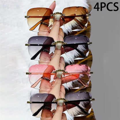 Women's Square Rimless Sunglasses | 4pcs Luxury Designer Summer UV400 Shades for Women & Men