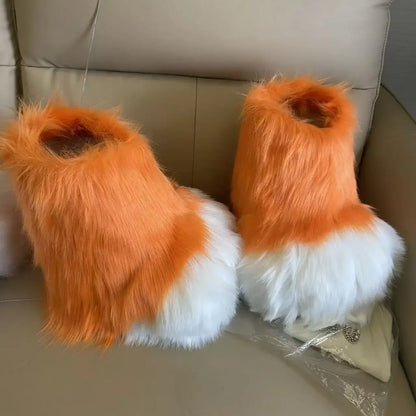 Fluffy Fursuit Paw Shoes Cosplay Animal Boots for Halloween and Conventions