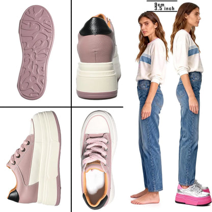 Fujin Women's Platform Sneakers – 9cm Genuine Leather High Heel Casual Shoes