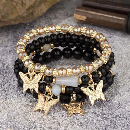 Butterfly Beaded Bracelet Set (4 Pcs)