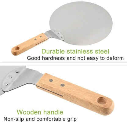 Stainless Steel Pizza Shovel with Wood Handle | 10–12 inch Anti-Scald Round Pizza Peel & Bakeware