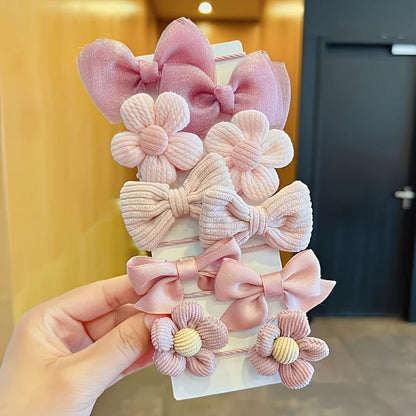 Girls' Bow & Flower Hair Ties | 10pcs Strong Elastic Ponytail Accessories That Won't Damage Hair