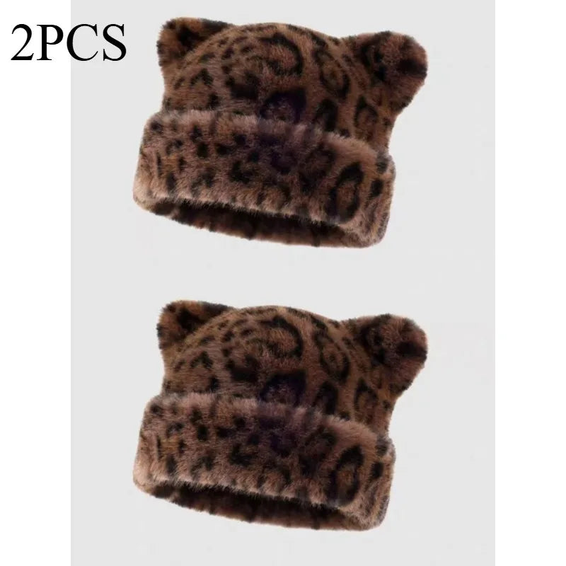 Women's Plush Teddy Bear Beanie – Cute Animal Print Knit Hat | Warm & Cozy