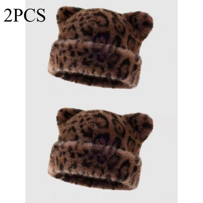 Women's Plush Teddy Bear Beanie – Cute Animal Print Knit Hat | Warm & Cozy