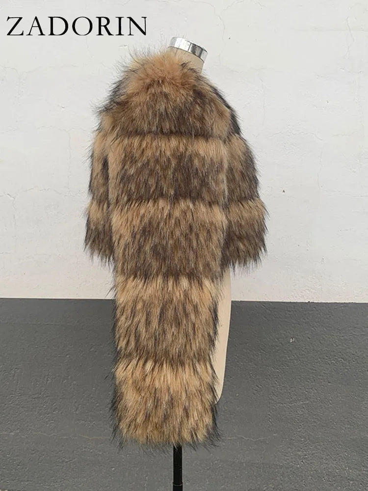Cropped Faux Raccoon Fur Jacket for Women