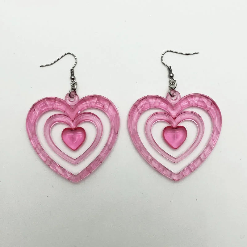 Y2K Heart Drop Earrings in Acrylic and Silver
