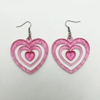 Y2K Heart Drop Earrings in Acrylic and Silver