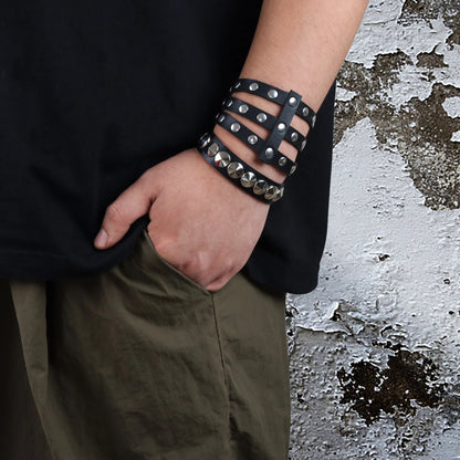 Men's Vintage Gothic Leather Wristband | Adjustable Punk Cuff Bracelet with Concealed Buckle