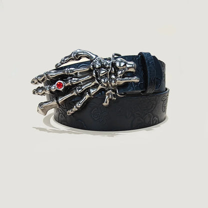Men's Gothic Punk Skull Embossed Leather Belt Skeleton Reaper and Snake Designs