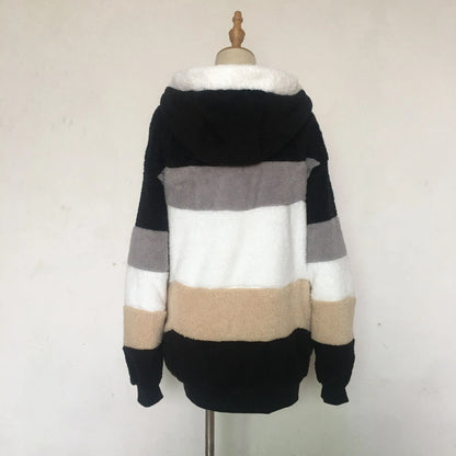 Women's Oversized Hooded Plush Jacket – Warm Zip-Up Streetwear Coat | S–5XL, 9 Colors