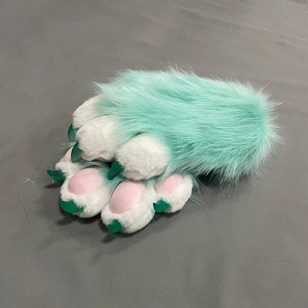 Fursuit Paw Gloves Faux Fur Animal Claw Mittens for Cosplay and Halloween
