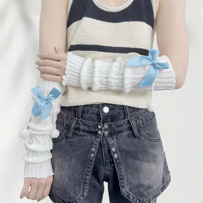 Girls' Red Knitted Arm Sleeves | Warm Sweet Fingerless Gloves for Christmas & New Year Gift